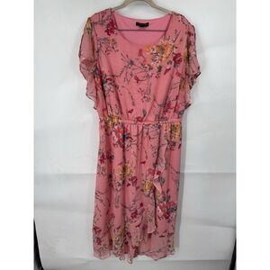 Lane Bryant Ruffle Floral Midi Dress Women Plus Size 16 Pink Whimsical Elegant